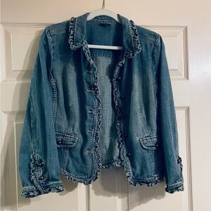 Women's Denim Jacket with Ruffle Trim